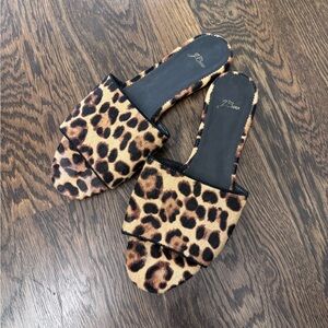 J. Crew Animal Print Calf Hair Slide Sandals